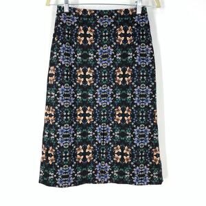 J. Crew Floral Print A-Line Skirt Black Size 0